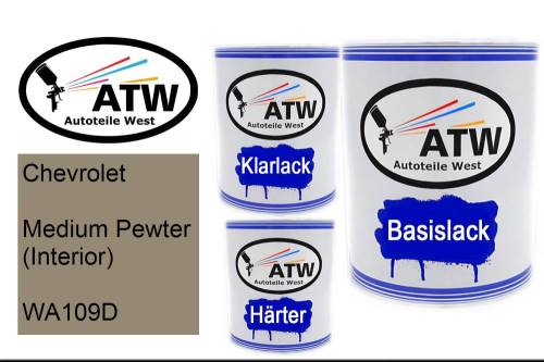 Chevrolet, Medium Pewter (Interior), WA109D: 1L Lackdose + 1L Klarlack + 500ml Härter - Set, von ATW Autoteile West.